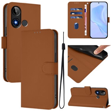 Protective Cover For BLU C9 Skin Feel Solid Color Leather Phone Case with Lanyard Brown