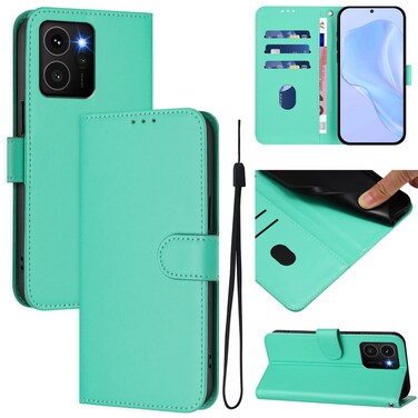 Protective Cover For HMD Skyline Skin Feel Solid Color Leather Phone Case with Lanyard Green