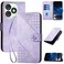 Protective Cover For Itel A50 Grid Butterfly Embossed Pattern Leather Phone Case with Lanyard Light Purple