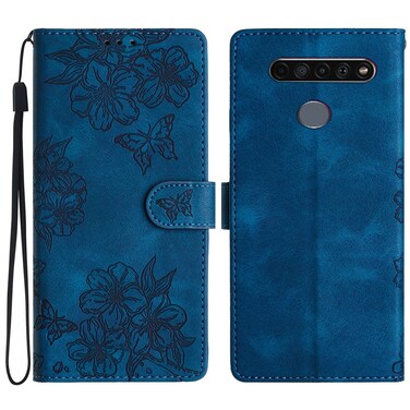 Protective Cover For LG K51S Cherry Blossom Butterfly Skin Feel Embossed PU Phone Case Blue
