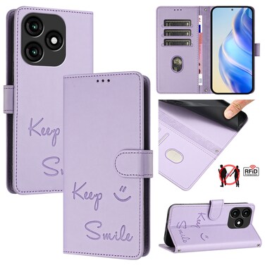 Protective Cover For itel A70 Smile Embossing RFID Leather Phone Case Light Purple