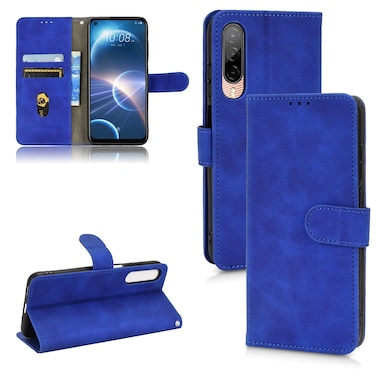 Protective Cover For HTC Desire 22 Pro Skin Feel Magnetic Flip Leather Phone Case Blue