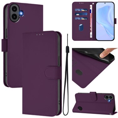 Protective Cover For Nothing CMF Phone 1 Skin Feel Solid Color Leather Phone Case with Lanyard Violet