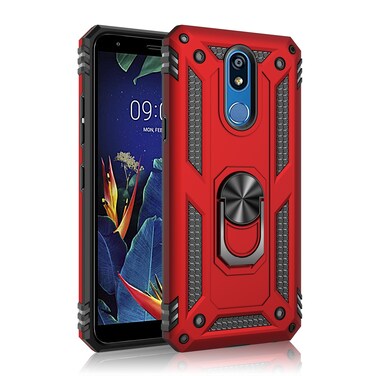 Protective Cover For LG K40 Shockproof TPU + PC Protective Case with 360 Degree Rotating Holder Red