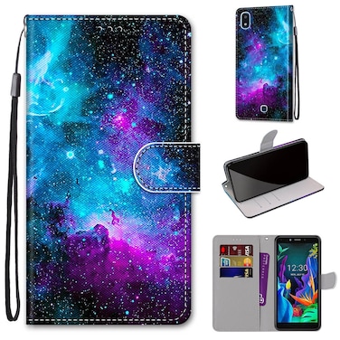 Protective Cover For LG K20  2019 Coloured Drawing Cross Texture Horizontal Flip PU Leather Case with Holder &amp; Card Slots &amp; Wallet &amp; Lanyard Purple Green Starry Sky