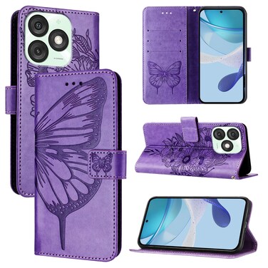 Protective Cover For itel A50 Embossed Butterfly Leather Phone Case Light Purple