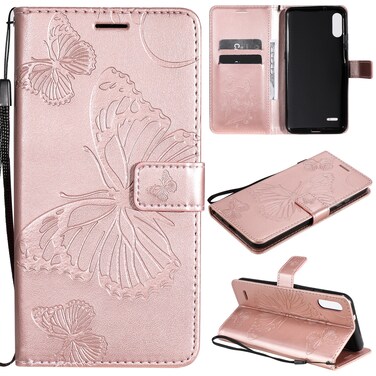 Protective Cover For LG K22 / K22 Plus 3D Butterflies Embossing Pattern Horizontal Flip Leather Case with Holder &amp; Card Slot &amp; Wallet Rose Gold