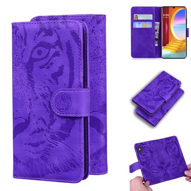 Protective Cover For LG Velvet / G9 Tiger Embossing Pattern Horizontal Flip Leather Case with Holder &amp; Card Slots &amp; Wallet Purple