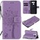 Protective Cover For LG K50S Tree &amp; Cat Embossed Pattern Horizontal Flip Leather Case with Holder &amp; Card Slots &amp; Wallet &amp; Lanyard Light Purple