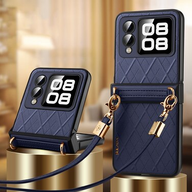 Protective Cover For Huawei nova Flip SULADA Elegant Rhombic Texture Folding Phone Case with Lanyard (Blue)