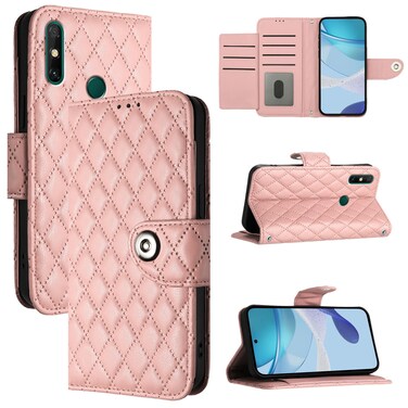 Protective Cover For Huawei P smart 2021 Rhombic Texture Flip Leather Phone Case with Lanyard (Coral Pink)