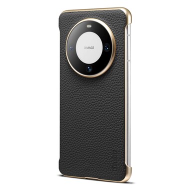 Protective Cover For Huawei Mate 60 Pro Denior A20 Genuine Leather Litchi Texture MagSafe Frameless Phone Case (Black)