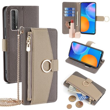 Protective Cover For Huawei P Smart 2021 Crossbody Litchi Texture Leather Phone Case (Grey)