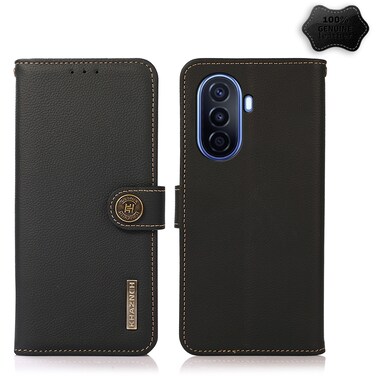 Protective Cover For Huawei nova Y70 Plus KHAZNEH Custer Genuine Leather RFID Phone Case (Black)