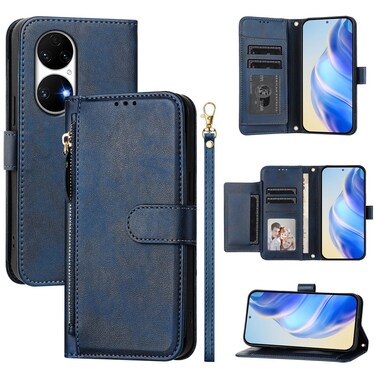 Protective Cover For Huawei P50 Multi-Card Slots Zipper Wallet Leather Phone Case (Blue)
