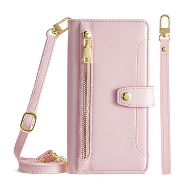 Protective Cover For Huawei P Smart Z / Enjoy 10 Plus Sheep Texture Cross-body Zipper Wallet Leather Phone Case (Pink)