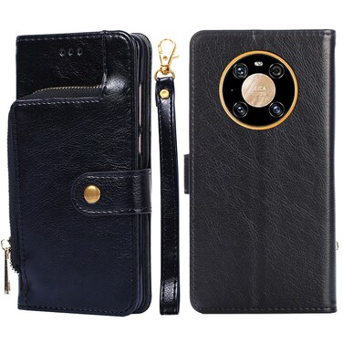 Protective Cover For Huawei Mate 40 Pro Zipper Bag PU + TPU Horizontal Flip Leather Case with Holder &amp; Card Slot &amp; Wallet &amp; Lanyard (Black)
