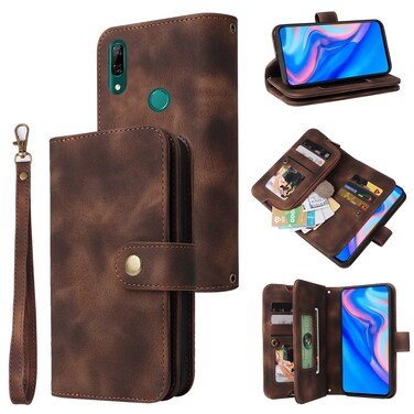 Protective Cover For Huawei P Smart Z Multifunctional Card Slot Zipper Wallet Leather Phone Case (Brown)