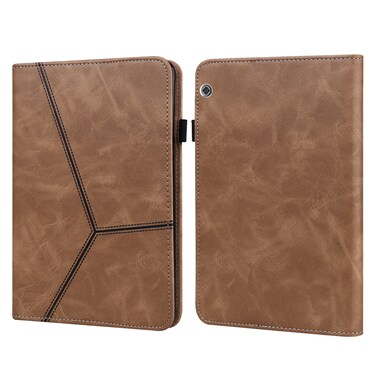 Protective Cover For Huawei MediaPad T5 Solid Color Embossed Striped Leather Case (Brown)