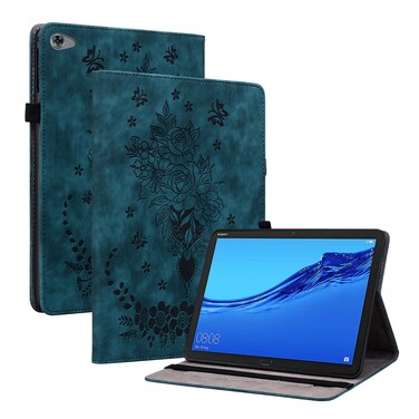 Protective Cover For Huawei MediaPad M5 Lite / C5 10.1 Butterfly Rose Embossed Leather Tablet Case (Dark Blue)