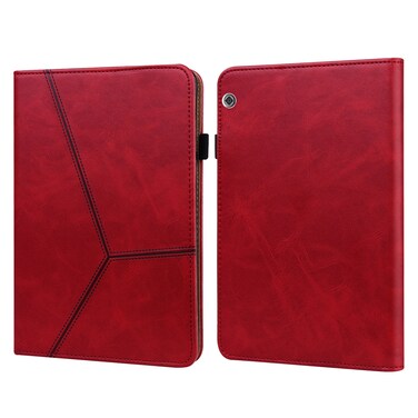 Protective Cover For Huawei MediaPad T5 Solid Color Embossed Striped Leather Case (Red)