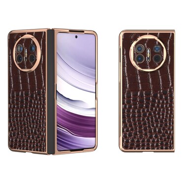 Protective Cover For Huawei Mate X5 Nano Plating Genuine Leather Crocodile Pattern Phone Case (Coffee)