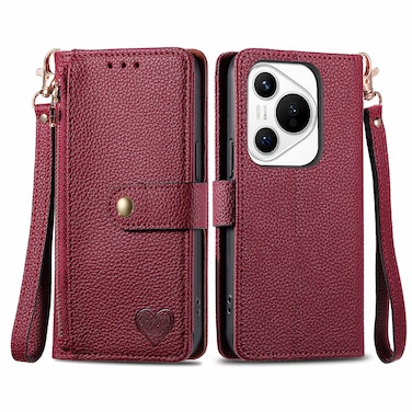 Protective Cover For Huawei Pura 70 Love Zipper Lanyard Leather Phone Case (Red)