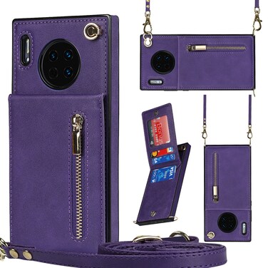 Protective Cover For Huawei Mate 30 Pro Cross-body Zipper Square TPU+PU Back Cover Case with Holder &amp; Card Slots &amp; Wallet &amp; Strap (Purple)