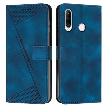 Protective Cover For Huawei P30 Lite Dream Triangle Leather Phone Case with Lanyard (Blue)