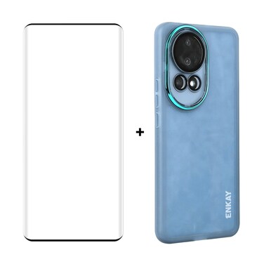 Protective Cover For Huawei nova 12 Pro ENKAY Hat-Prince Translucent Matte TPU Phone Case with Lens Film + 3D Hot Bending Film (Blue)