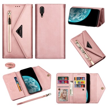 Protective Cover For Huawei P20 Skin Feel Zipper Horizontal Flip Leather Case with Holder &amp; Card Slots &amp; Photo Frame &amp; Lanyard &amp; Long Rope (Rose Gold)