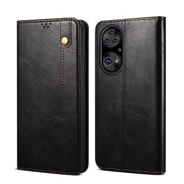 Protective Cover For Huawei P50 Pro Simple Wax Crazy Horse Texture Horizontal Flip Leather Case with Card Slots &amp; Holder (Black)