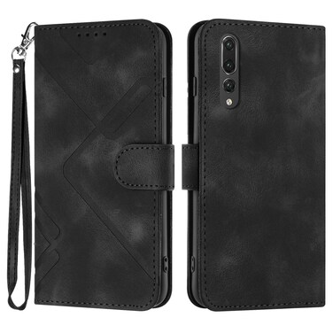 Protective Cover For Huawei P20 Pro Line Pattern Skin Feel Leather Phone Case (Black)