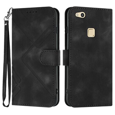 Protective Cover For Huawei P10 Lite Line Pattern Skin Feel Leather Phone Case (Black)