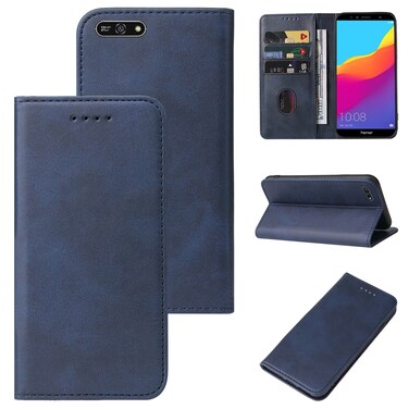 Protective Cover For Huawei Y7 2018 Magnetic Closure Leather Phone Case (Blue)