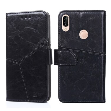 Protective Cover For Huawei P20 lite / nova 3e Geometric Stitching Horizontal Flip TPU + PU Leather Case with Holder &amp; Card Slots &amp; Wallet (Black)