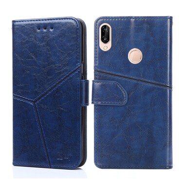Protective Cover For Huawei P20 lite / nova 3e Geometric Stitching Horizontal Flip TPU + PU Leather Case with Holder &amp; Card Slots &amp; Wallet (Blue)