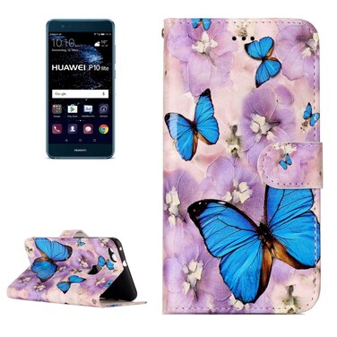 Protective Cover For Huawei  P10 Lite Gloss Oil Embossed Purple Butterfly Pattern Horizontal Flip Leather Case with Holder &amp; Card Slots &amp; Wallet &amp; Photo Frame