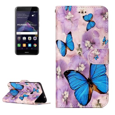 Protective Cover For Huawei  P8 Lite  (2017) Gloss Oil Embossed Purple Butterfly Pattern Horizontal Flip Leather Case with Holder &amp; Card Slots &amp; Wallet &amp; Photo Frame