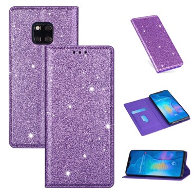 Protective Cover For Huawei Mate 20 Pro Ultrathin Glitter Magnetic Horizontal Flip Leather Case with Holder &amp; Card Slots (Purple)