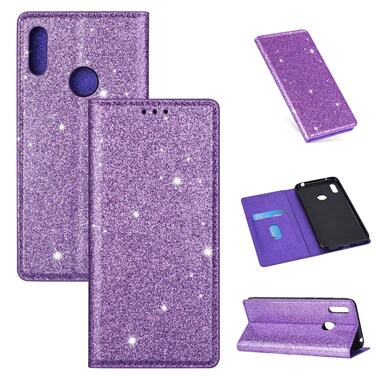 Protective Cover For Huawei Y7  (2019) Ultrathin Glitter Magnetic Horizontal Flip Leather Case with Holder &amp; Card Slots (Purple)