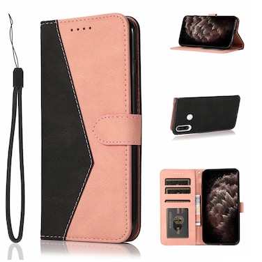 Protective Cover For Huawei P30 lite Dual-color Stitching Leather Phone Case (Black Rose Gold)