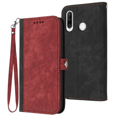 Protective Cover For Huawei P30 Lite Side Buckle Double Fold Hand Strap Leather Phone Case (Red)
