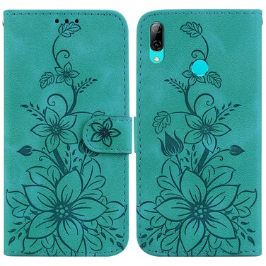 Protective Cover For Huawei P Smart 2019 Lily Embossed Leather Phone Case (Green)