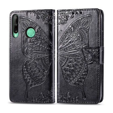 Protective Cover For Huawei Y7P Butterfly Love Flower Embossed Horizontal Flip Leather Case with Bracket / Card Slot / Wallet / Lanyard (Black)