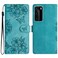 Protective Cover For Huawei P40 Pro Cherry Blossom Butterfly Skin Feel Embossed PU Phone Case (Green)
