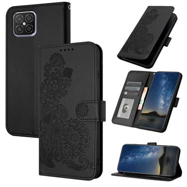 Protective Cover For Huawei nova 8 SE Datura Flower Embossed Flip Leather Phone Case (Black)