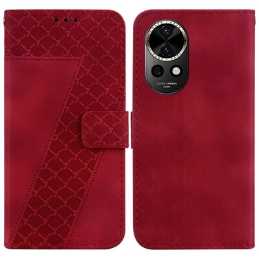 Protective Cover For Huawei nova 12 Seven-shaped Embossed Leather Phone Case (Red)