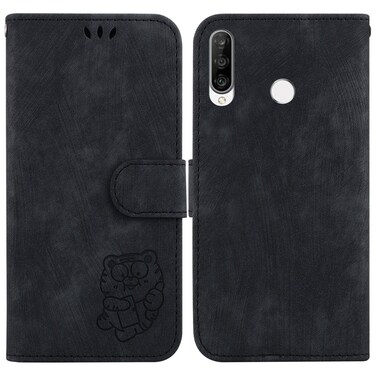 Protective Cover For Huawei P30 Lite / nova 4e Little Tiger Embossed Leather Phone Case (Black)
