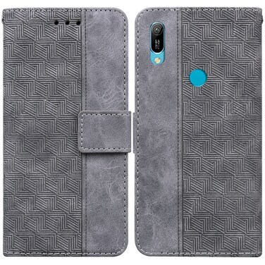 Protective Cover For Huawei Y6 2019 Geometric Embossed Leather Phone Case (Grey)
